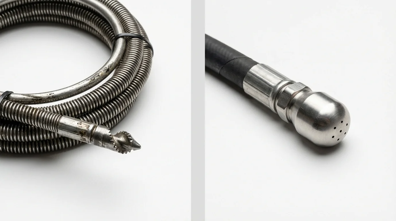 Drain snake cable and hydro jetting nozzle used for drain cleaning in Lake Arrowhead, CA